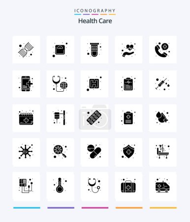 Téléchargez les illustrations : Creative Health Care 25 Glyph Solid Black icon pack  Such As doctor. heart beat. blood. heart. care - en licence libre de droit