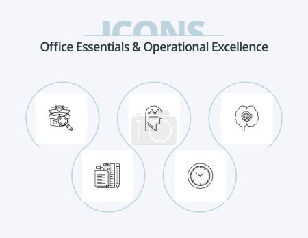 Ilustración de Office Essentials And Operational Exellence Line Icon Pack 5 Icon Design. e search. search. office table. thinking. success - Imagen libre de derechos
