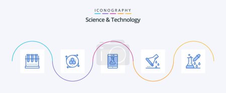 Illustration for Science And Technology Blue 5 Icon Pack Including sample flask. erlenmeyer flask. modeling tool. chemical flask. smart lab - Royalty Free Image
