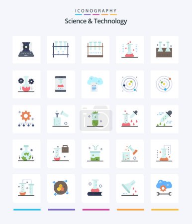 Téléchargez les illustrations : Creative Science And Technology 25 Flat icon pack  Such As online laboratory. lab app. lab glassware. technology lab. lab management - en licence libre de droit