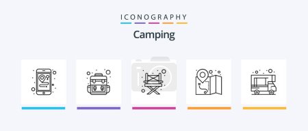 Téléchargez les illustrations : Camping Line 5 Icon Pack Including . wooden. para cord. wood. sweet. Creative Icons Design - en licence libre de droit