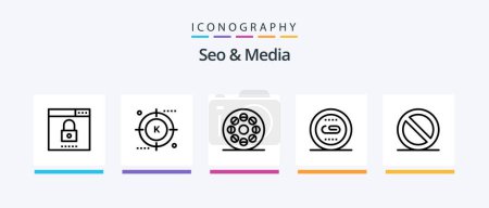 Téléchargez les illustrations : Seo and Media Line 5 Icon Pack Including search. optimization. video. media. web. Creative Icons Design - en licence libre de droit