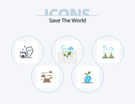 Illustration for Save The World Flat Icon Pack 5 Icon Design. leaf. trees. world. green. pollution - Royalty Free Image