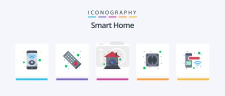 Téléchargez les illustrations : Smart Home Flat 5 Icon Pack Including knob. smart. energy. socket. electric. Creative Icons Design - en licence libre de droit