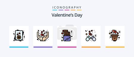 Téléchargez les illustrations : Valentines Day Line Filled 5 Icon Pack Including headphone. lover. delivery. love. bed. Creative Icons Design - en licence libre de droit