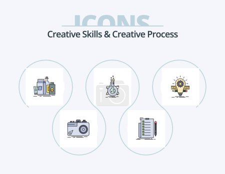 Téléchargez les illustrations : Creative Skills And Creative Process Line Filled Icon Pack 5 Icon Design. pen. illustration. digital. aperture. capture - en licence libre de droit