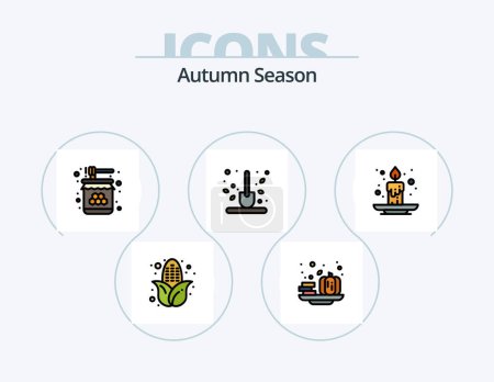 Téléchargez les illustrations : Autumn Line Filled Icon Pack 5 Icon Design. autumn. fruit. weather. fall. healthy - en licence libre de droit