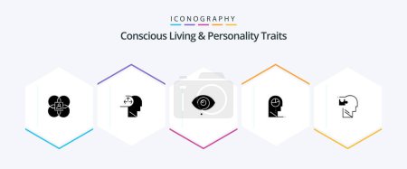 Illustration for Concious Living And Personality Traits 25 Glyph icon pack including hat. profile. human. human. knowledge - Royalty Free Image