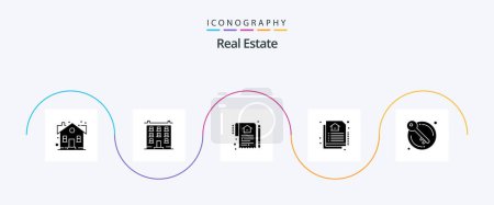 Téléchargez les illustrations : Real Estate Glyph 5 Icon Pack Including real. document. home. contract. house - en licence libre de droit