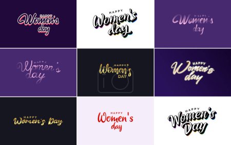 Ilustración de Happy Women's Day greeting card template with hand lettering text design creative typography suitable for holiday greetings; vector illustration - Imagen libre de derechos