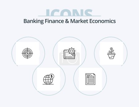 Ilustración de Banking Finance And Market Economics Line Icon Pack 5 Icon Design. money. fee. business. cost. trend - Imagen libre de derechos