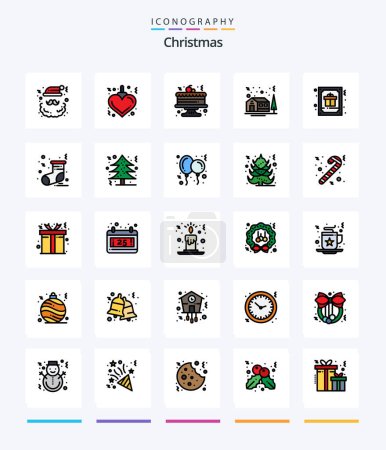 Téléchargez les illustrations : Creative Christmas 25 Line FIlled icon pack  Such As gift. christmas. celebration. card. house - en licence libre de droit