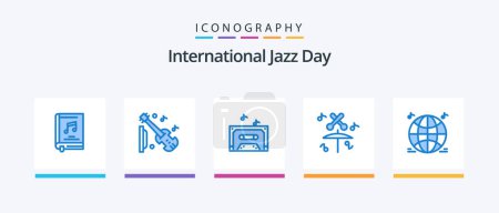 Illustration for International Jazz Day Blue 5 Icon Pack Including multimedia. world. violin. multimedia. drum. Creative Icons Design - Royalty Free Image