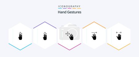 Téléchargez les illustrations : Hand Gestures 25 Glyph icon pack including hand. up. up. hand cursor. hold - en licence libre de droit