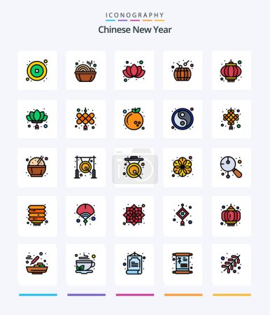Ilustración de Creative Chinese New Year 25 Line FIlled icon pack  Such As lamp. chinese. chinese. drum. china - Imagen libre de derechos