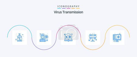 Ilustración de Virus Transmission Blue 5 Icon Pack Including screening. practicum. education. lab. test - Imagen libre de derechos