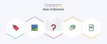 Ilustración de Basic Ui Elements 25 FilledLine icon pack including text. mail. help. sms. chating - Imagen libre de derechos