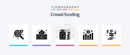 Illustration for Crowdfunding Glyph 5 Icon Pack Including money. revenue. currency. profit. chart. Creative Icons Design - Royalty Free Image