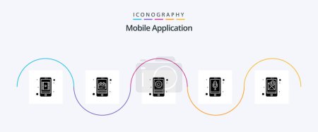 Téléchargez les illustrations : Mobile Application Glyph 5 Icon Pack Including gps. gear. phone recorder. audio recognition - en licence libre de droit