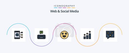 Téléchargez les illustrations : Web And Social Media Line Filled Flat 5 Icon Pack Including rate. chat. emojis. bubble. position - en licence libre de droit