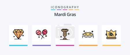 Illustration for Mardi Gras Line Filled 5 Icon Pack Including . cheers. easter. champagne glasses. masquerade. Creative Icons Design - Royalty Free Image