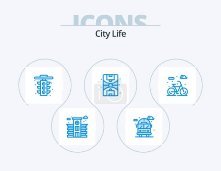 Téléchargez les illustrations : City Life Blue Icon Pack 5 Icon Design. . life. life. city. life - en licence libre de droit