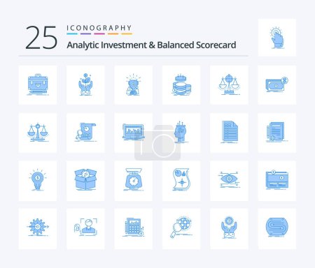 Téléchargez les illustrations : Analytic Investment And Balanced Scorecard 25 Blue Color icon pack including gold. coins. plant. trophy. cup - en licence libre de droit