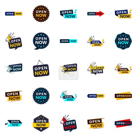 Illustration for Open Now Vector Pack 25 Different Designs - Royalty Free Image