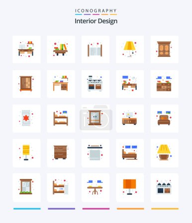 Illustration for Creative Interior Design 25 Flat icon pack  Such As household. light. table. lamp. sleep - Royalty Free Image