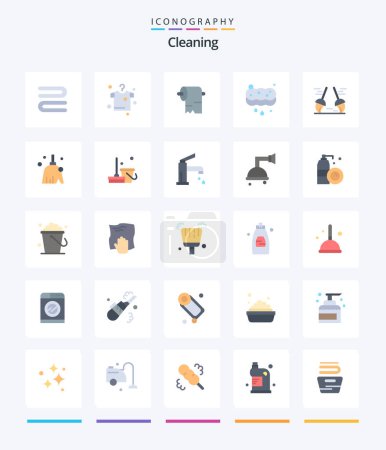 Téléchargez les illustrations : Creative Cleaning 25 Flat icon pack  Such As bath. cleaning. tissue. clean. wash - en licence libre de droit