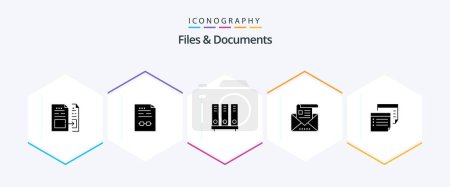 Téléchargez les illustrations : Files And Documents 25 Glyph icon pack including email. address. contract. file. database - en licence libre de droit