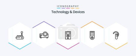 Illustration for Devices 25 Line icon pack including ear. accessory. computer. tv. control - Royalty Free Image