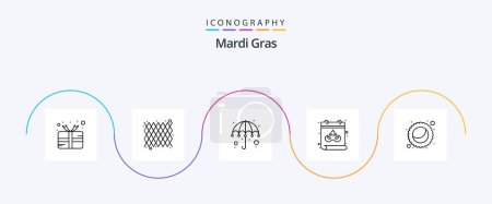 Illustration for Mardi Gras Line 5 Icon Pack Including pie. mardi gras. colorful. date. calendar - Royalty Free Image