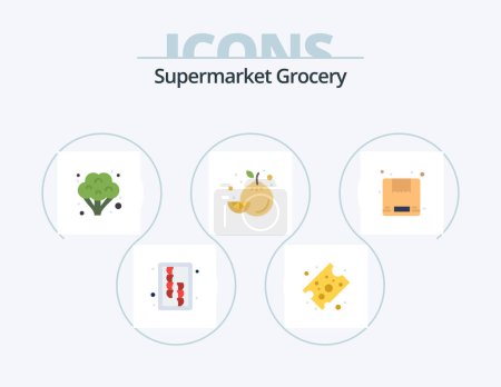 Téléchargez les illustrations : Grocery Flat Icon Pack 5 Icon Design. . shipping. food. delivery. lemon - en licence libre de droit