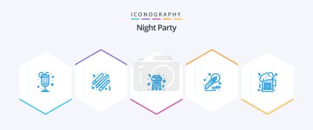 Illustration for Night Party 25 Blue icon pack including party. beer. night. night. music - Royalty Free Image