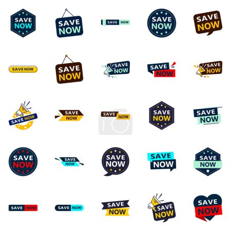 Téléchargez les illustrations : Save Now 25 Fresh Typographic Elements for a modern saving promotion - en licence libre de droit