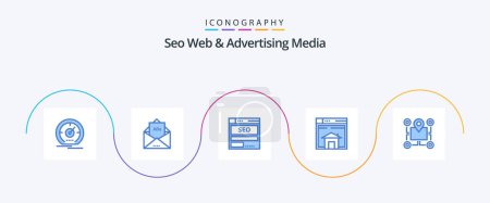 Téléchargez les illustrations : Seo Web And Advertising Media Blue 5 Icon Pack Including sell. tech. letter. seo. data - en licence libre de droit