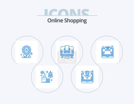 Téléchargez les illustrations : Online Shopping Blue Icon Pack 5 Icon Design. newsletter. letter. party. sale. location - en licence libre de droit