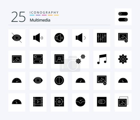 Téléchargez les illustrations : Multimedia 25 Solid Glyph icon pack including toggle. preferences. tuning. photo. album - en licence libre de droit