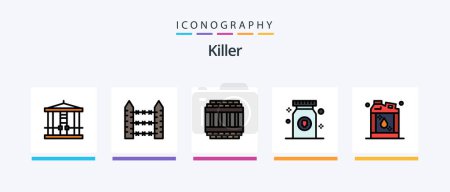 Illustration for Killer Line Filled 5 Icon Pack Including protection. murder. evidence. killer. decapitate. Creative Icons Design - Royalty Free Image