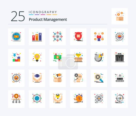 Illustration for Product Management 25 Flat Color icon pack including business. shield. phases. protection. product - Royalty Free Image