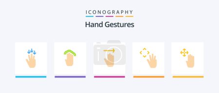 Téléchargez les illustrations : Hand Gestures Flat 5 Icon Pack Including hand. up. multiple tap. hand cursor. right. Creative Icons Design - en licence libre de droit