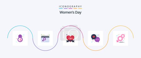 Téléchargez les illustrations : Womens Day Flat 5 Icon Pack Including love. day. women. chat. happy - en licence libre de droit