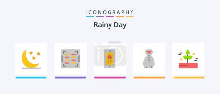 Téléchargez les illustrations : Rainy Flat 5 Icon Pack Including rain. leaf. chalk. agriculture. rain. Creative Icons Design - en licence libre de droit