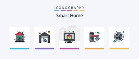 Téléchargez les illustrations : Smart Home Line Filled 5 Icon Pack Including home. ventilation. knob. kitchen. exhaust. Creative Icons Design - en licence libre de droit