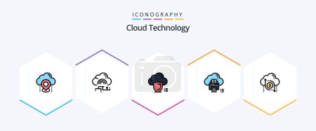 Illustration for Cloud Technology 25 FilledLine icon pack including print. cloud. connect. protection. shield - Royalty Free Image
