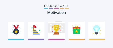 Téléchargez les illustrations : Motivation Flat 5 Icon Pack Including surprise. reward. success. present. success. Creative Icons Design - en licence libre de droit