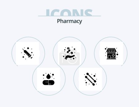 Téléchargez les illustrations : Pharmacy Glyph Icon Pack 5 Icon Design. . medical store. medical. drugstore. health - en licence libre de droit