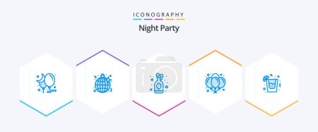 Téléchargez les illustrations : Night Party 25 Blue icon pack including night. night. wine. celebration. balloons - en licence libre de droit