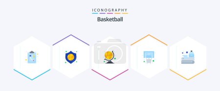 Ilustración de Basketball 25 Flat icon pack including game. basket. sports ball. ball. hoop - Imagen libre de derechos